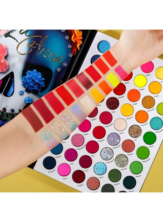DE'LANCI Delanci La Catrina Colorful Eyeshadow Palette Professional 54 Color Board Eye Shadow Bright Neon Glitter Makeup Pallet Highly Pigmented Powder Eye Shadow Multicolor Semimatte Finish - Image 4