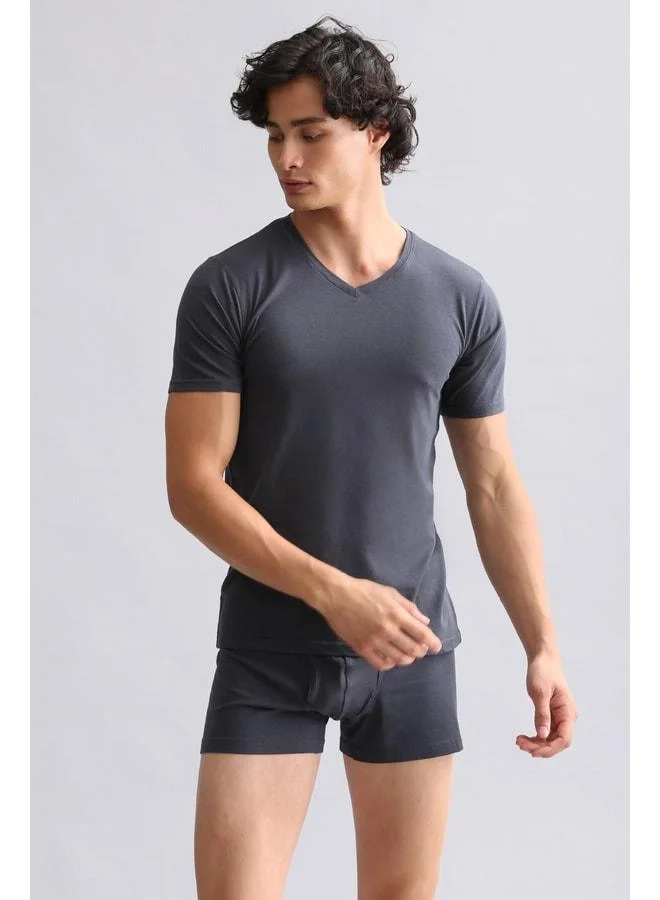 Aytuğ Cotton Modal by TENCEL HERCULES Slim Fit V‑Neck Fanila / Anthracite T‑Shirt.
