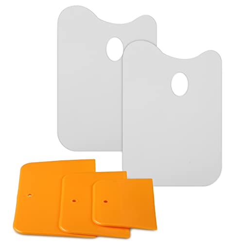 Minatee 2 Pcs 14.5 x 10 Inch Plastic Body Filler Mixing Board with 3 Pcs Reusable Body Filler Spreaders 4, 5, 6 Inch Plastic Spreaders, Auto Body Tools for Applying Automotive Fillers Putties Glazes - Image 1