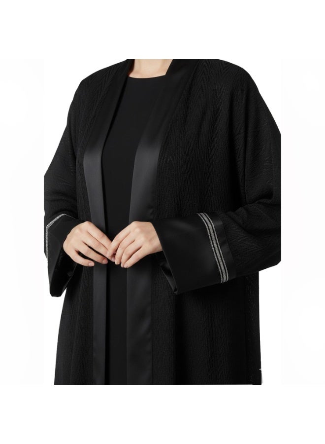 Smoky Egypt Jacquard Crepe Kaftan Abaya - Black - Image 4