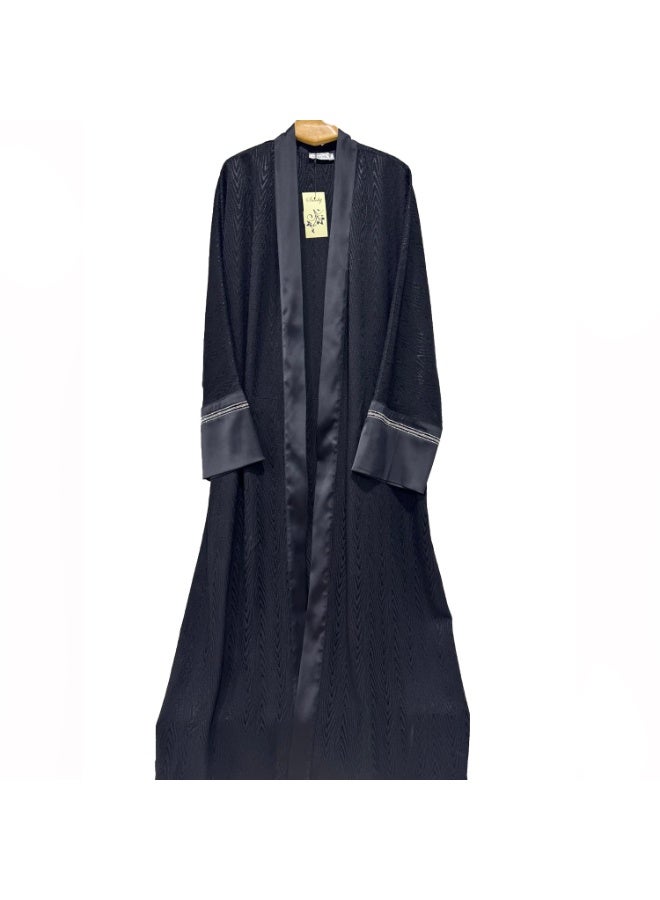 Smoky Egypt Jacquard Crepe Kaftan Abaya - Black - Image 3