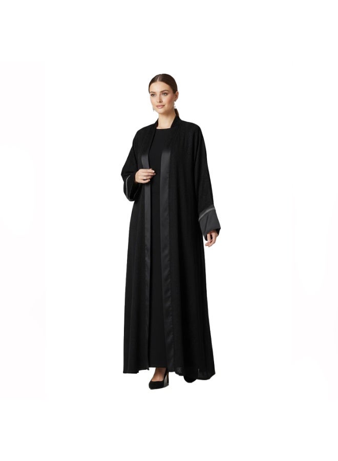 Smoky Egypt Jacquard Crepe Kaftan Abaya - Black - Image 2