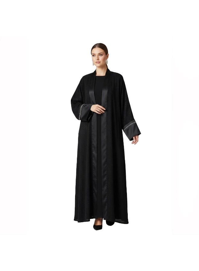 Smoky Egypt Jacquard Crepe Kaftan Abaya - Black - Image 1