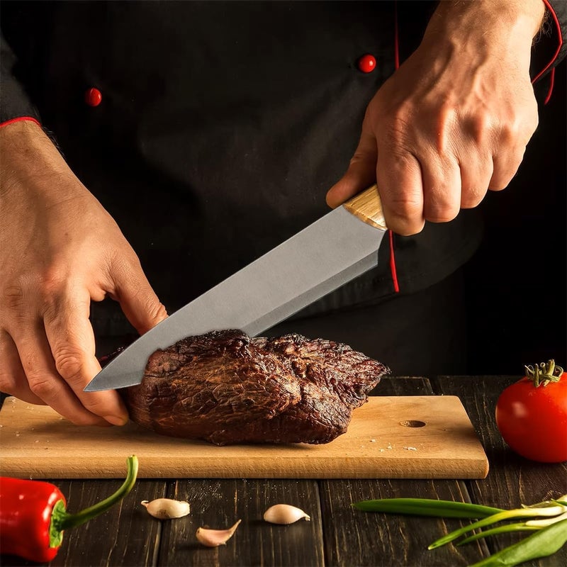 Kitchen Knife Set 5 Pieces Stainless Steel Chef Knives Wood Handles for Meat Vegetables Fruit Chopping Slicing Home Kitchen Prep - Image 4