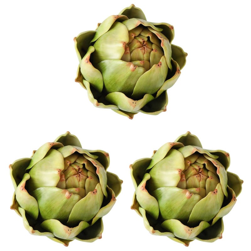 GiftYou 3Pack Large Green Faux Artichokes  Artificial Vegetables and Fake Fruits for Kitchen Decorations Green