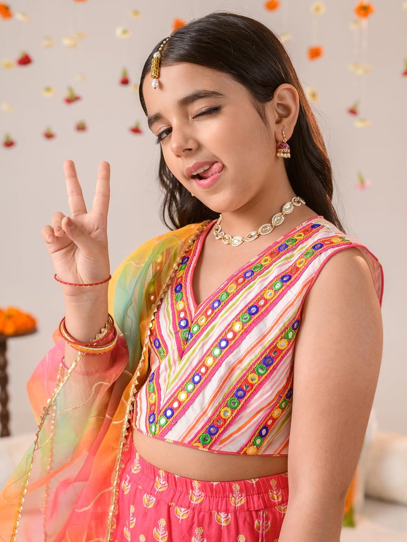 Pspeaches Girl's Cotton Readymade Lehenga Choli (L-Magentaoffwhite_Magenta_8-10Y) - Image 3