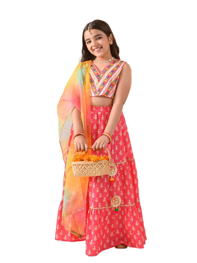 Pspeaches Girl's Cotton Readymade Lehenga Choli (L-Magentaoffwhite_Magenta_8-10Y) - Image 4