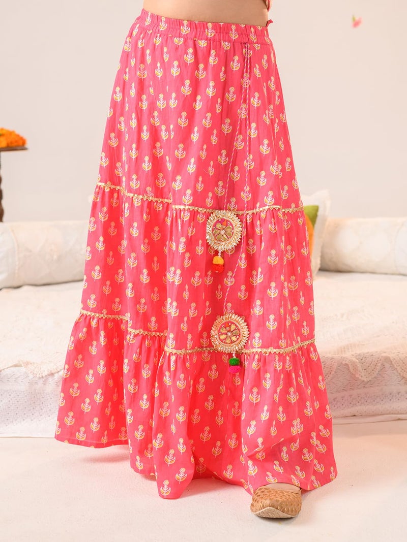 Pspeaches Girl's Cotton Readymade Lehenga Choli (L-Magentaoffwhite_Magenta_8-10Y) - Image 2