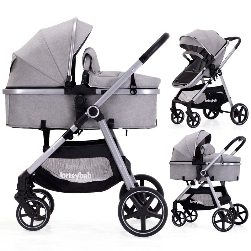 Lortsybab 2in1 Baby Stroller with Bassinet Mode Folding Infant Newborn Pram Stroller with Reversible Seat Toddler Strollers for 036 Months Old Babies Gery