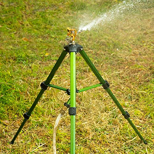 Hourleey Impact Sprinkler on Tripod Base, Heavy Duty Brass Sprinklers for Yard Lawn Garden, 0-360 Degree Large Area Coverage, 3/4 Inch Connector Extension Legs Flip Locks with Brass Sprinkler Head - Image 2