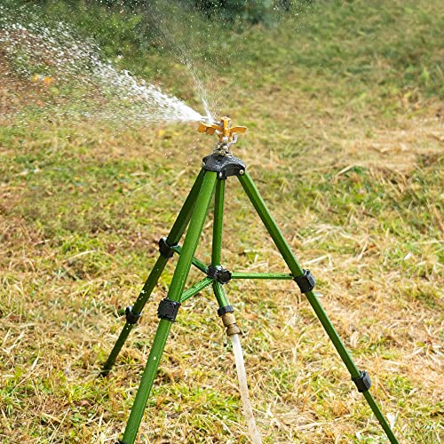 Hourleey Impact Sprinkler on Tripod Base, Heavy Duty Brass Sprinklers for Yard Lawn Garden, 0-360 Degree Large Area Coverage, 3/4 Inch Connector Extension Legs Flip Locks with Brass Sprinkler Head - Image 5