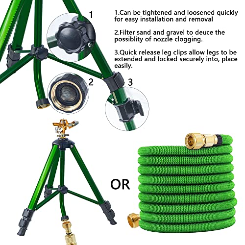 Hourleey Impact Sprinkler on Tripod Base, Heavy Duty Brass Sprinklers for Yard Lawn Garden, 0-360 Degree Large Area Coverage, 3/4 Inch Connector Extension Legs Flip Locks with Brass Sprinkler Head - Image 3