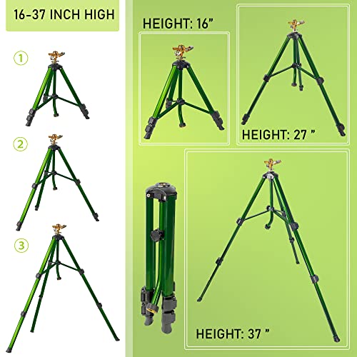 Hourleey Impact Sprinkler on Tripod Base, Heavy Duty Brass Sprinklers for Yard Lawn Garden, 0-360 Degree Large Area Coverage, 3/4 Inch Connector Extension Legs Flip Locks with Brass Sprinkler Head - Image 4
