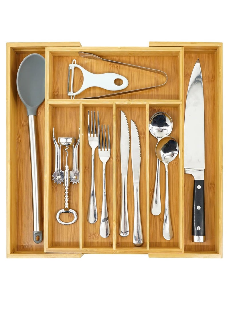 Arabest Bamboo Expandable Utensil Drawer Organizer, Silverware Cutlery Organizer, Wood Dividers Storage Drawer for Silverware, Flatware, Knives In Kitchen, Bedroom, Living Room - Image 1