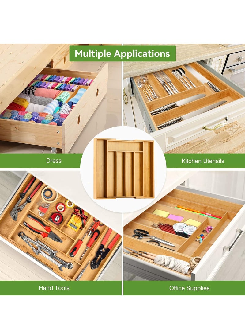 Arabest Bamboo Expandable Utensil Drawer Organizer, Silverware Cutlery Organizer, Wood Dividers Storage Drawer for Silverware, Flatware, Knives In Kitchen, Bedroom, Living Room - Image 5