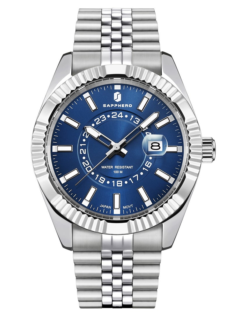 Sapphero Mens Watches 10ATM Waterproof Watch for Men Japanese Quartz Stainless Steel/Silicone Band Strap Blue/Green Date Casual Business Wristwatch Gift for Men - Image 2