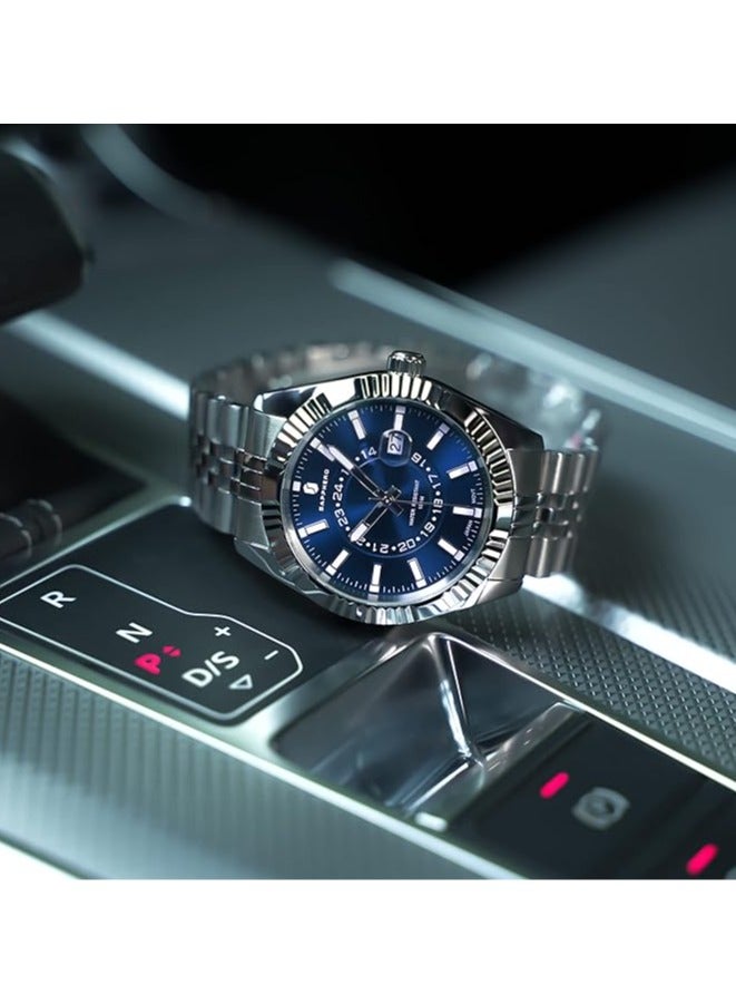 Sapphero Mens Watches 10ATM Waterproof Watch for Men Japanese Quartz Stainless Steel/Silicone Band Strap Blue/Green Date Casual Business Wristwatch Gift for Men - Image 5