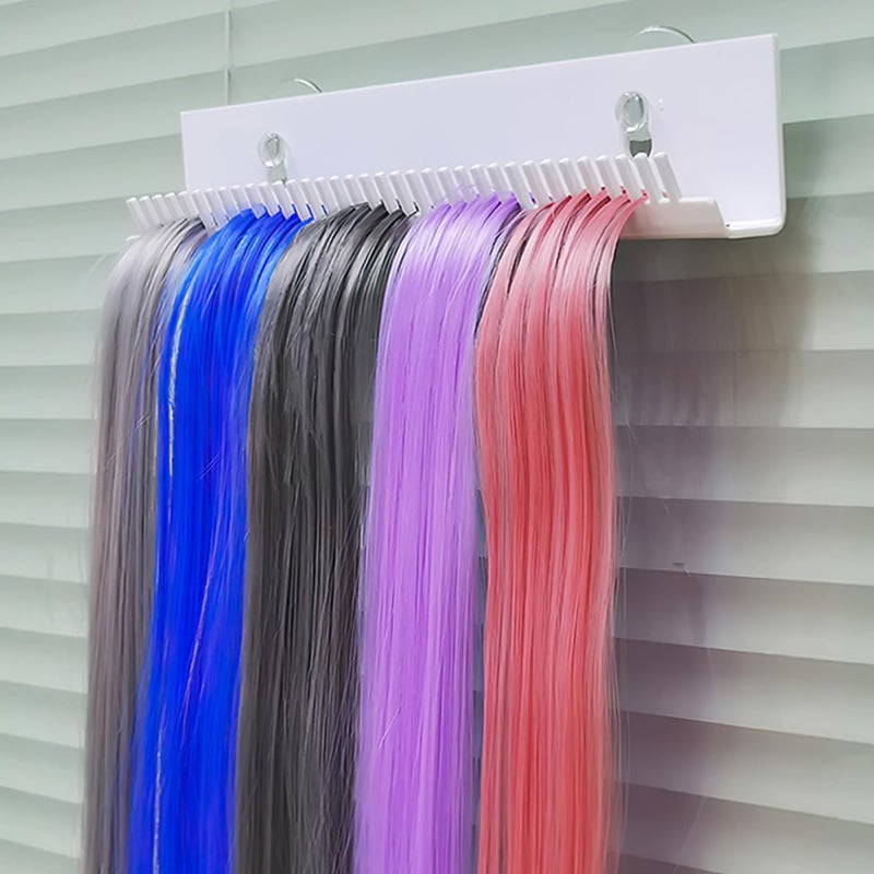 OSALADI Portable Braiding Hair Extension Holder with Suction Cup Wall Mount Anti-Knot Hair Extensions Rack for Salon Styling Blow Drying Coloring and Display White U-shaped Wig Stand - Image 5