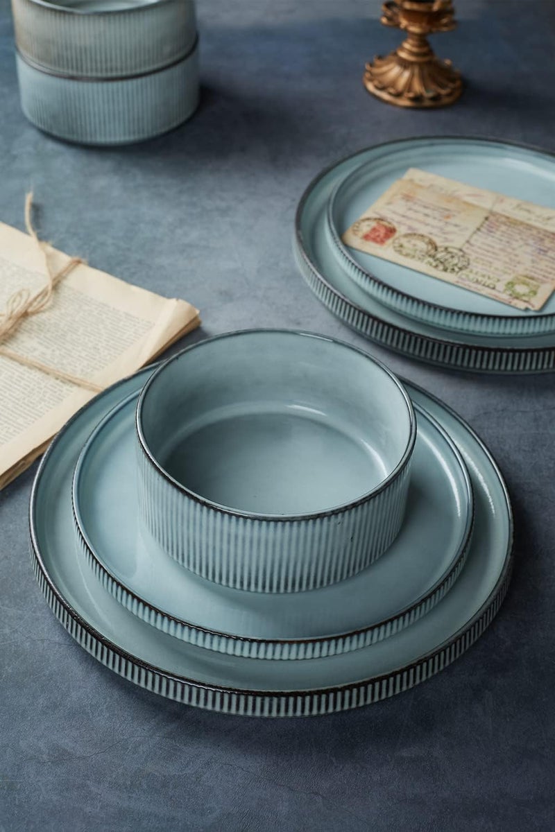 famiware Star Plates and Bowls Sets Modern Stoneware Dinnerware Sets for 6 18Piece Kitchen Dish Set Chip and Scratch Resistant Microwave and Dishwasher Safe Tableware Smoky Blue - Image 3