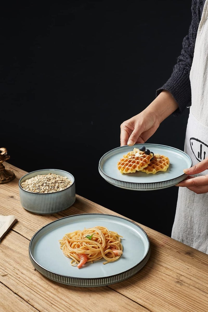 famiware Star Plates and Bowls Sets Modern Stoneware Dinnerware Sets for 6 18Piece Kitchen Dish Set Chip and Scratch Resistant Microwave and Dishwasher Safe Tableware Smoky Blue - Image 4