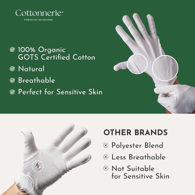COTTONNERIE 4 Pairs Cottonnerie Organic Cotton Gloves for Dry Hands Sleeping, Moisturizing Gloves Overnight, Hand Moisturizer Gloves, Moisture Gloves for Dry Hands Overnight, Sleeping Gloves, Medium - Image 3