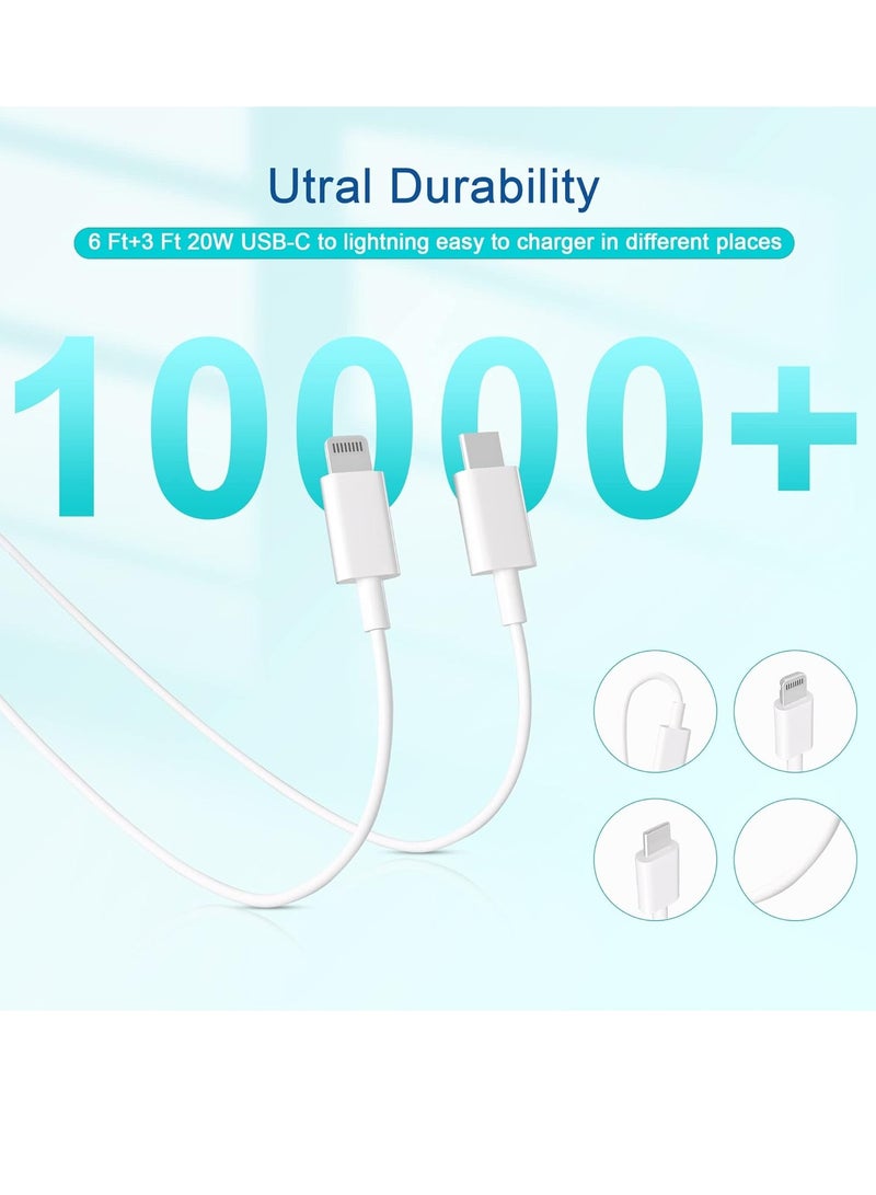ELTRAZONE Fast Charger iPhone,【Apple MFi Certified】 Type C Wall Charger Block with 2pack [6FT&3FT] Long USB C to Lightning Cable for iPhone 14/13/12/12 Pro Max/11/Xs Max/XR/X,AirPods Pro(White 2pack) - Image 3