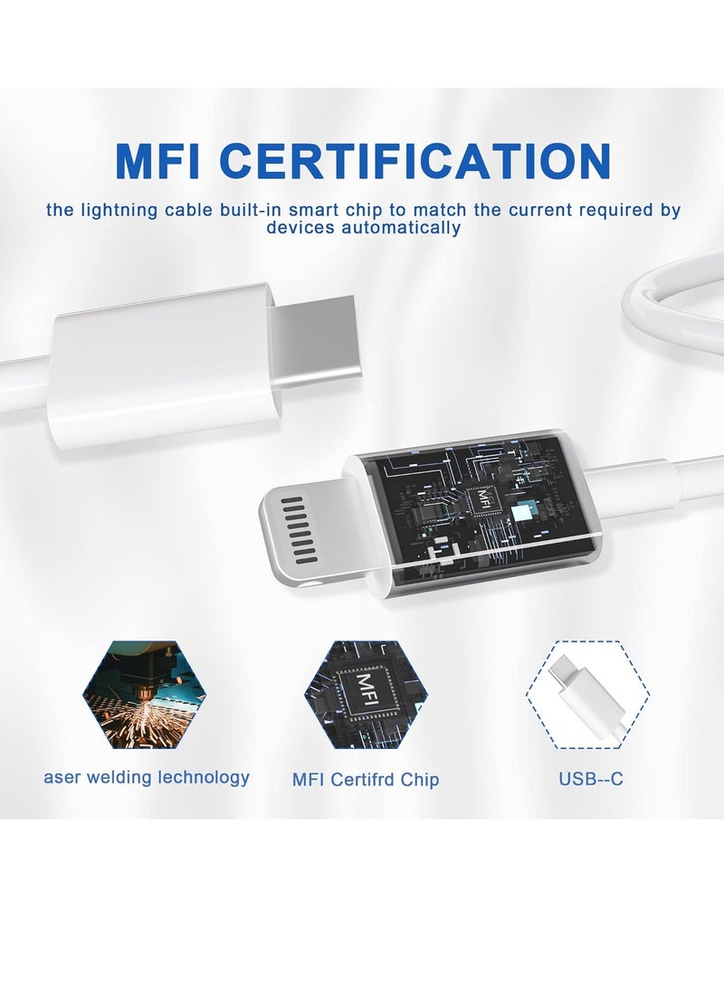 ELTRAZONE Fast Charger iPhone,【Apple MFi Certified】 Type C Wall Charger Block with 2pack [6FT&3FT] Long USB C to Lightning Cable for iPhone 14/13/12/12 Pro Max/11/Xs Max/XR/X,AirPods Pro(White 2pack) - Image 4