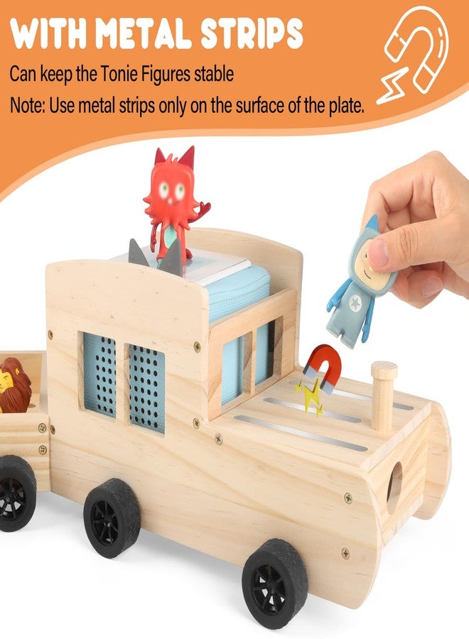Taladad Storage & Play Car for Toniebox and Tonie Figures Storage Shelf (Wooden Trailer), Magnetic Shelves Compatible with Tonie Box Player Character for Children Room (Natural, Car) - Image 2