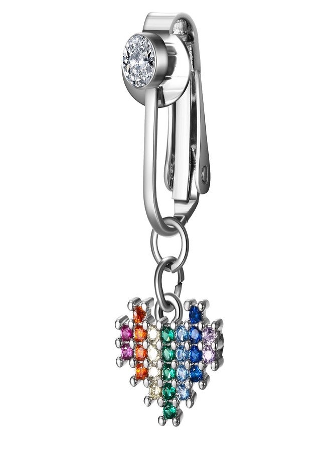 Aroncent Clip On Belly Button Ring: Rainbow Heart Non Piercing Surgical Steel Navel Jewelry for Women - Beach Party Summer - Image 1