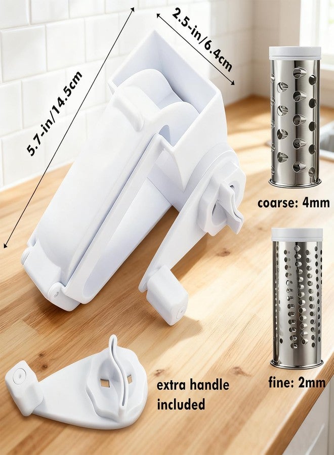 AIDOIT Rotary Cheese Grater, Handheld Cheese Grater with Fine & Coarse Drums for Cheese Nuts Chocolates and More, Stainless Steel & ABS, Dishwasher Safe, Includes Extra Handle - Image 3