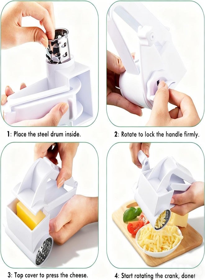 AIDOIT Rotary Cheese Grater, Handheld Cheese Grater with Fine & Coarse Drums for Cheese Nuts Chocolates and More, Stainless Steel & ABS, Dishwasher Safe, Includes Extra Handle - Image 4