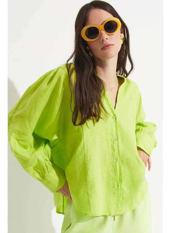 JUNE June Exclusive 100% Linen Shirt Light Green