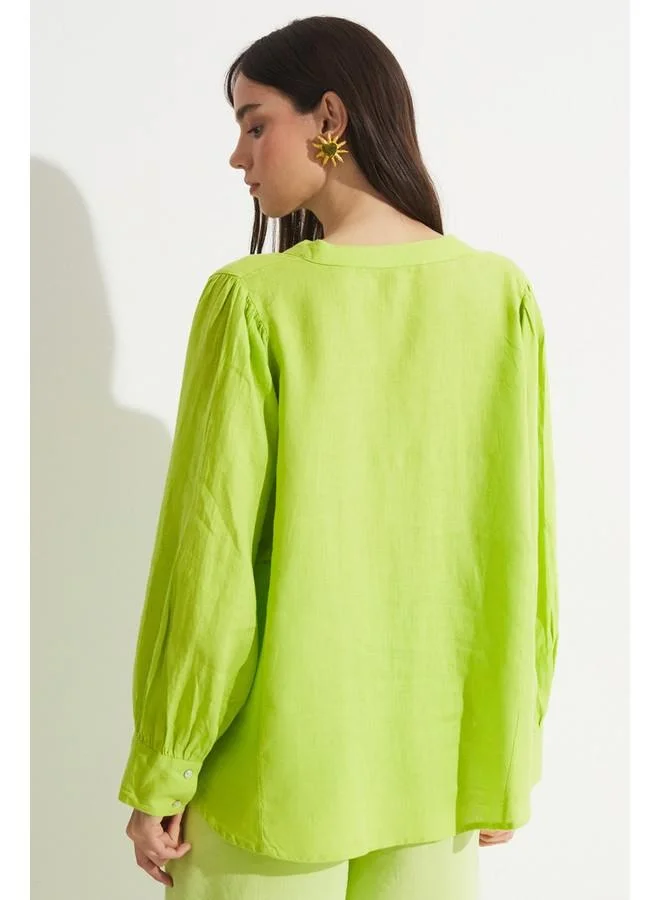 JUNE June Exclusive 100% Linen Shirt Light Green