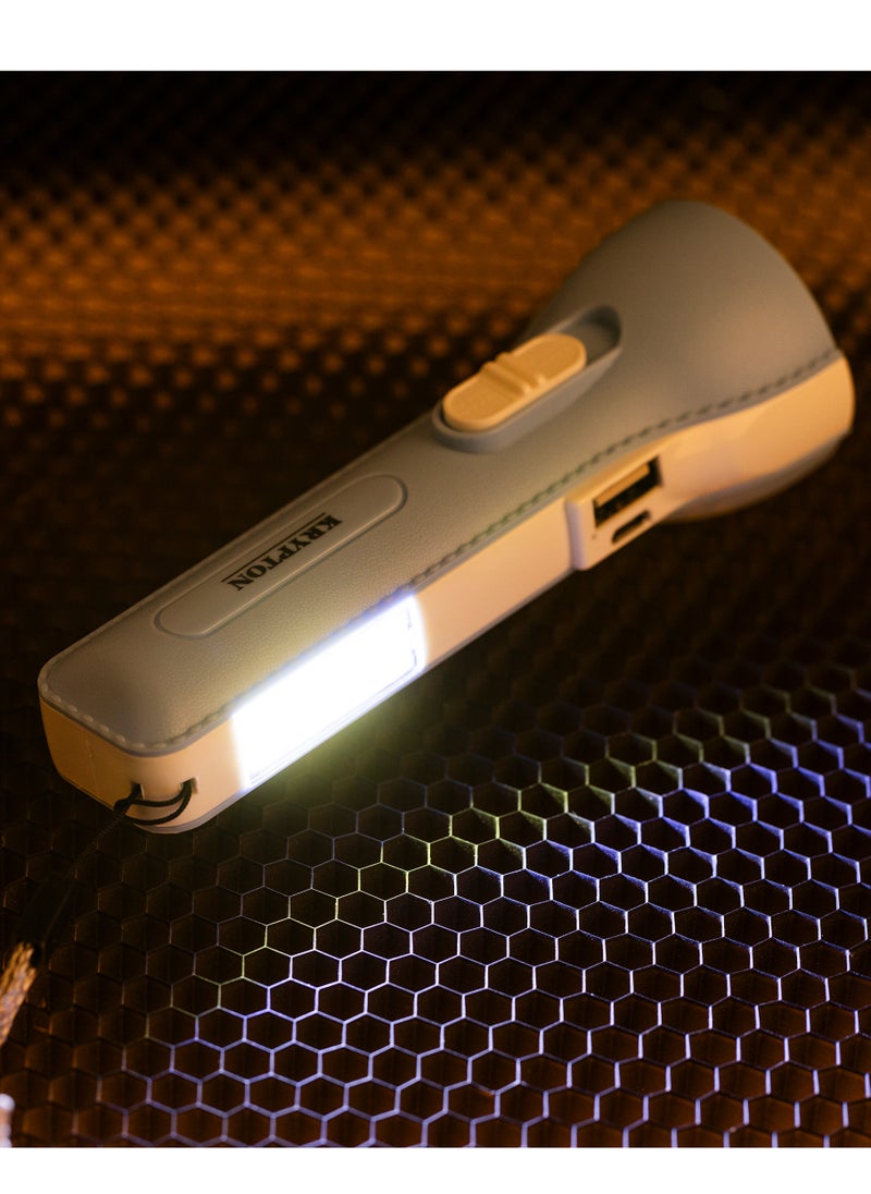 KRYPTON Krypton Rechargeable LED Torch Light  KNFL5008| Sturdy Housing with 3W + 2W COB Sidelight| 8 Hours Working Time, Lithium Battery| Compact and Lightweight Design, Perfect for Indoor and Outdoor Use| Blue and White  - Image 4