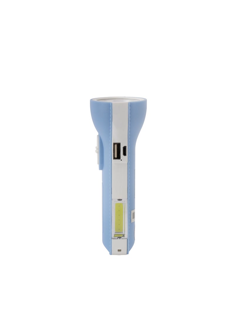 KRYPTON - Krypton Rechargeable LED Torch Light  KNFL5008| Sturdy Housing with 3W + 2W COB Sidelight| 8 Hours Working Time, Lithium Battery| Compact and Lightweight Design, Perfect for Indoor and Outdoor Use| Blue and White - Image 1