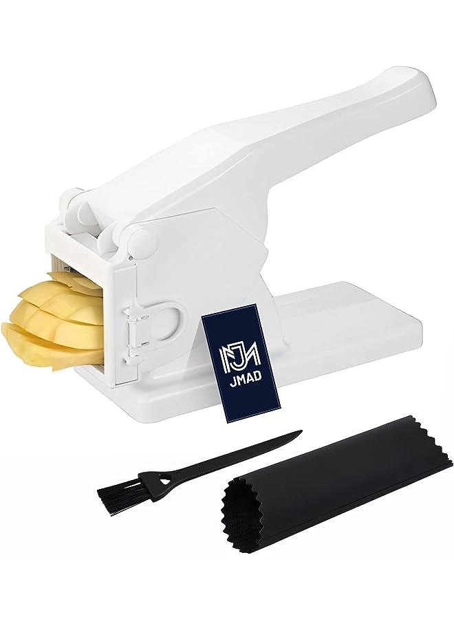 PROMASS Potato Slicer and Vegetable Chopper, [with Garlic Peeler] Silicone Roller Peeler & Cleaning Brush, French Fries Cutter for Veggies Onions Carrots Cucumbers Apples (White - 23.5x9x14cm) - Image 1