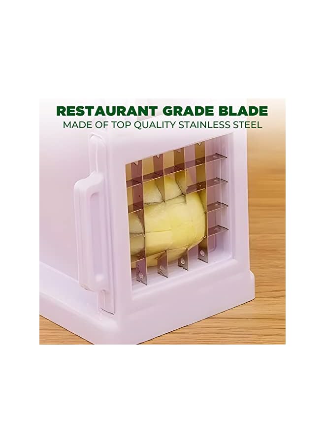 PROMASS Potato Slicer and Vegetable Chopper, [with Garlic Peeler] Silicone Roller Peeler & Cleaning Brush, French Fries Cutter for Veggies Onions Carrots Cucumbers Apples (White - 23.5x9x14cm) - Image 4