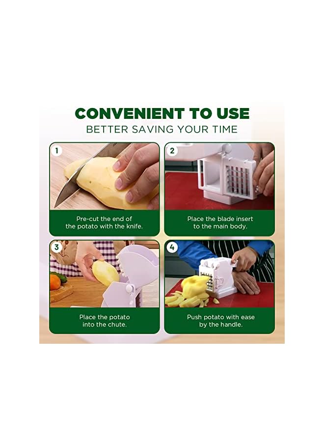 PROMASS Potato Slicer and Vegetable Chopper, [with Garlic Peeler] Silicone Roller Peeler & Cleaning Brush, French Fries Cutter for Veggies Onions Carrots Cucumbers Apples (White - 23.5x9x14cm) - Image 3