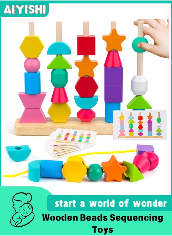AIYISHI Wooden Beads Sequencing Toys, Lacing Beads and Matching Shapes Colors Stacking Toys for 2 3 4 5 Years Old Toddler  - Image 1