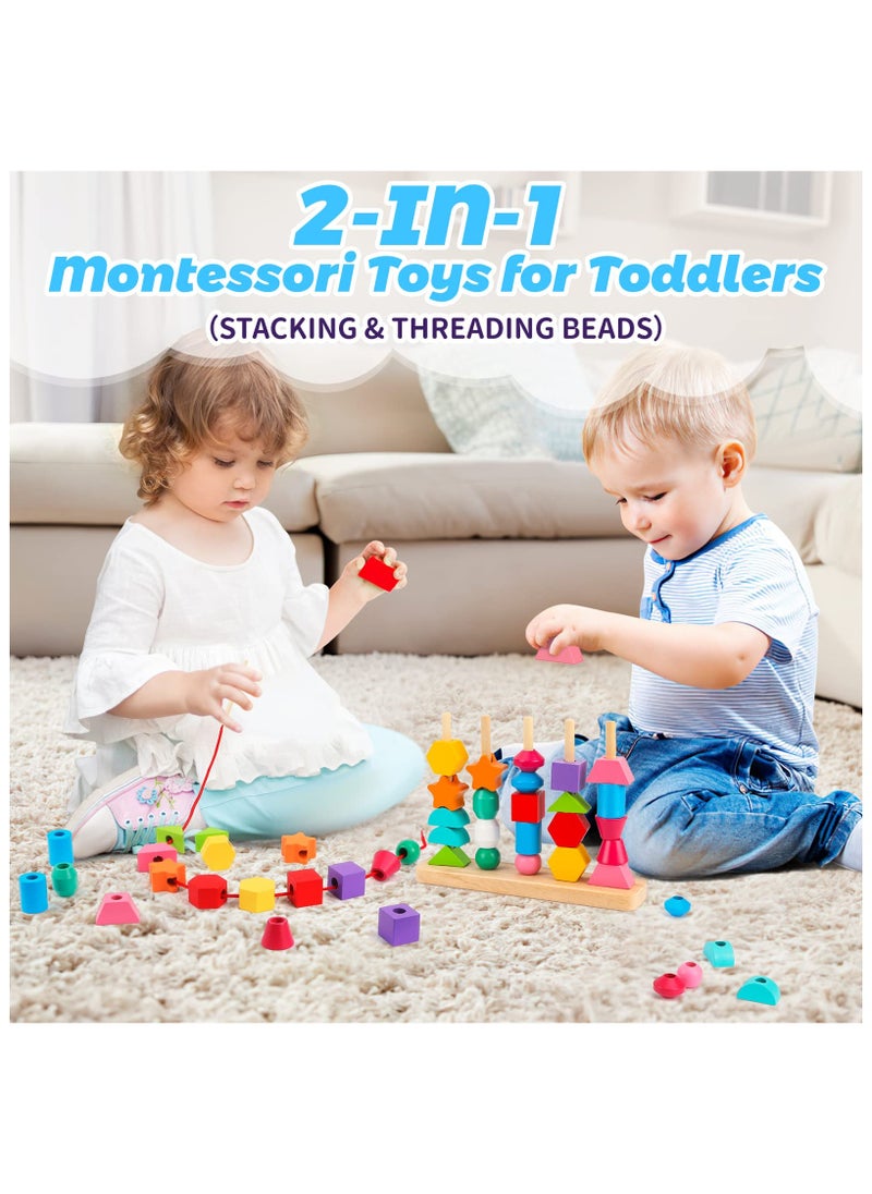 AIYISHI Wooden Beads Sequencing Toys, Lacing Beads and Matching Shapes Colors Stacking Toys for 2 3 4 5 Years Old Toddler  - Image 5