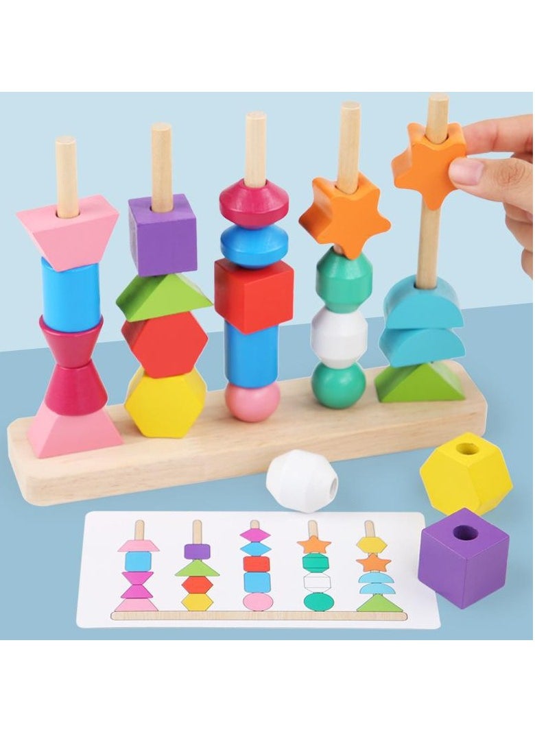 AIYISHI Wooden Beads Sequencing Toys, Lacing Beads and Matching Shapes Colors Stacking Toys for 2 3 4 5 Years Old Toddler  - Image 3