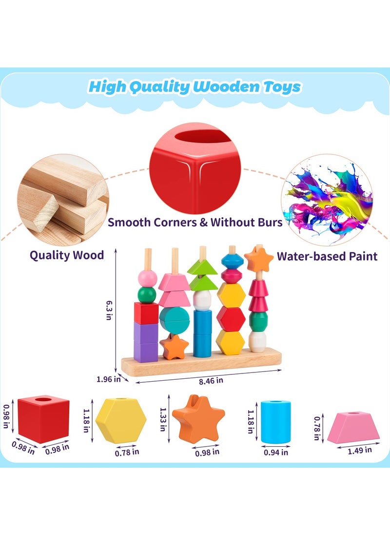 AIYISHI Wooden Beads Sequencing Toys, Lacing Beads and Matching Shapes Colors Stacking Toys for 2 3 4 5 Years Old Toddler  - Image 4