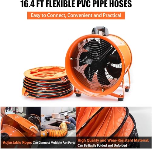 dreamdragon 8-Inch High-Velocity Portable Utility Blower Fan, Industrial Exhaust Fan with 16.4ft Flexible Duct Hose, 3150 RPM Low-Noise Ventilator for Basements, Workshops, Warehouses, and Confined Spaces - Image 5