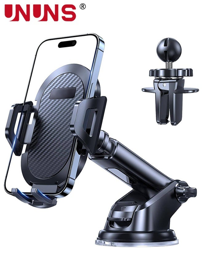 UNUNS حامل هاتف خلوي عالمي للسيارة، حامل هاتف السيارة يمكن الاعتماد عليه بدون استخدام اليدين، حامل للهاتف المحمول على لوحة القيادة، فتحة تهوية الهواء على الزجاج الأمامي، حامل الهاتف الخليوي للسيارات لهواتف iPhone وSamsung وجميع الهواتف الذكية - Image 1
