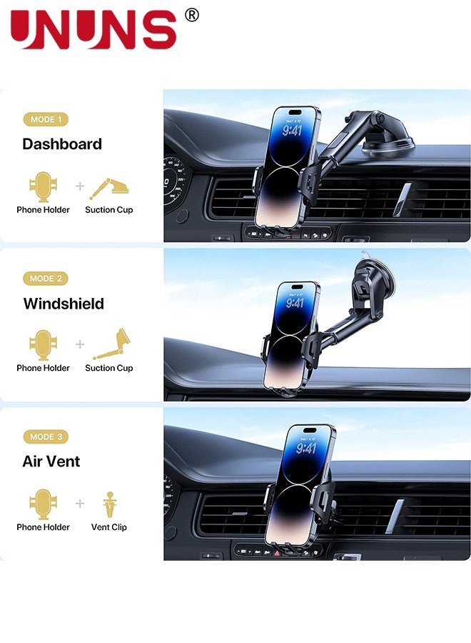UNUNS حامل هاتف خلوي عالمي للسيارة، حامل هاتف السيارة يمكن الاعتماد عليه بدون استخدام اليدين، حامل للهاتف المحمول على لوحة القيادة، فتحة تهوية الهواء على الزجاج الأمامي، حامل الهاتف الخليوي للسيارات لهواتف iPhone وSamsung وجميع الهواتف الذكية - Image 4