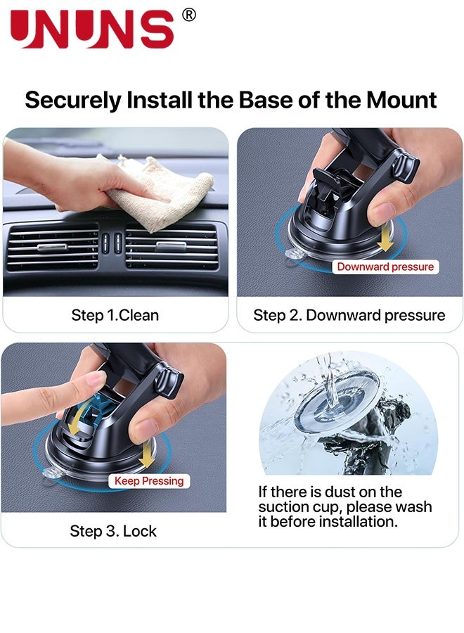 UNUNS حامل هاتف خلوي عالمي للسيارة، حامل هاتف السيارة يمكن الاعتماد عليه بدون استخدام اليدين، حامل للهاتف المحمول على لوحة القيادة، فتحة تهوية الهواء على الزجاج الأمامي، حامل الهاتف الخليوي للسيارات لهواتف iPhone وSamsung وجميع الهواتف الذكية - Image 3