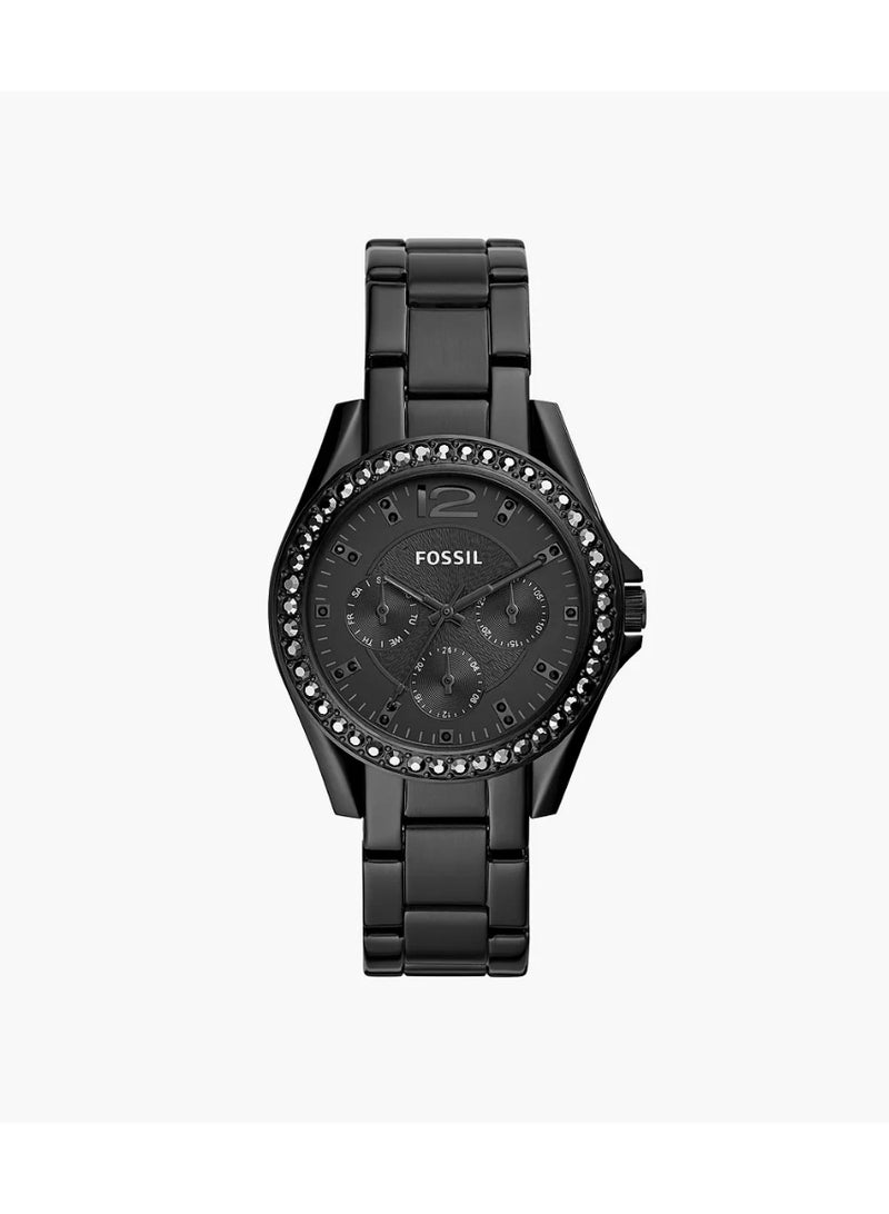 FOSSIL Women Emporio Armani Riley ES4519 Black Chronograph Watch – 38mm Stainless Steel Quartz Timepiece - Image 1