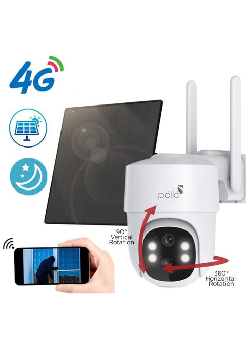 3G/4G LTE Cellular Guardian Shield Pro 3MP Solar-Powered Smart Wi-Fi PTZ 360 Degree Security Camera, Built-in Battery 8600mAh, 2 Way Audio with Color Night Vision