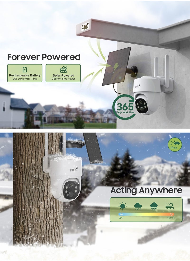 Pollo - 3G/4G LTE Cellular Guardian Shield Pro 3MP Solar-Powered Smart Wi-Fi PTZ 360 Degree Security Camera, Built-in Battery 8600mAh, 2 Way Audio with Color Night Vision - Image 1