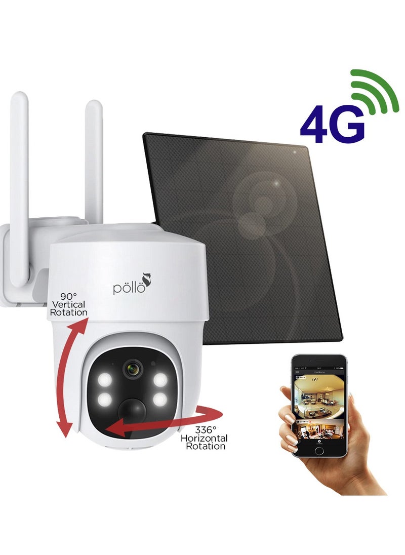 Pollo - 3G/4G LTE Cellular Guardian Shield Pro 3MP Solar-Powered Smart Wi-Fi PTZ 360 Degree Security Camera, Built-in Battery 8600mAh, 2 Way Audio with Color Night Vision - Image 1
